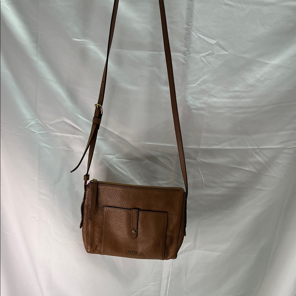 Fossil Tan Leather Messenger Bag